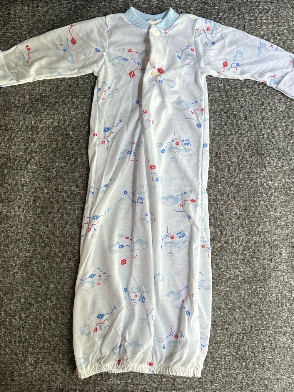Baby Dior Vintage Blue White Kites Long Sleeve Sleeper Gown Layette Up to 13 LBS
